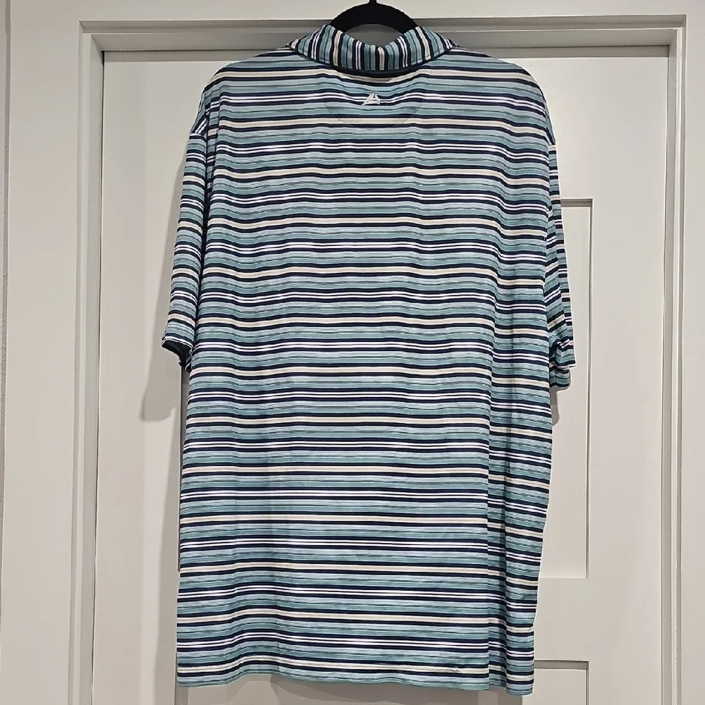 Bermuda Sands Golf Classic Blue, Yellow and White Striped‎ Polo Shirt XL